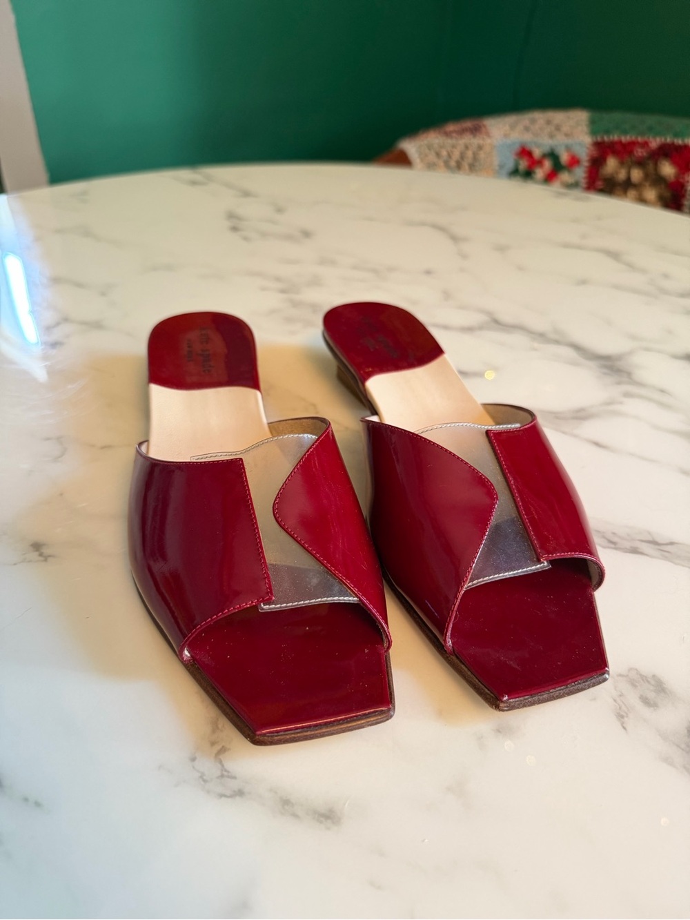 Kate Spade Red Patent Leather Mules Clear Cutout Size 7.5